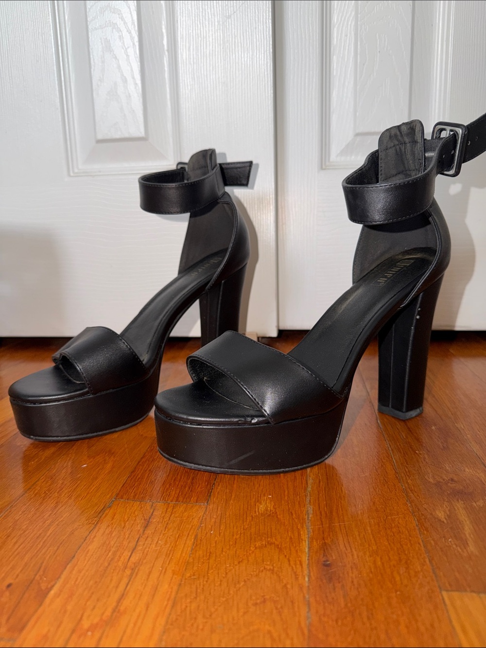 Nine West Black Platform Ankle-Strap Block Heels